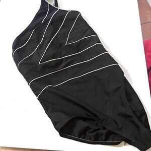 Christina Sport Bathing Suit One Piece Swimming Size 10 Black Asymmetrical